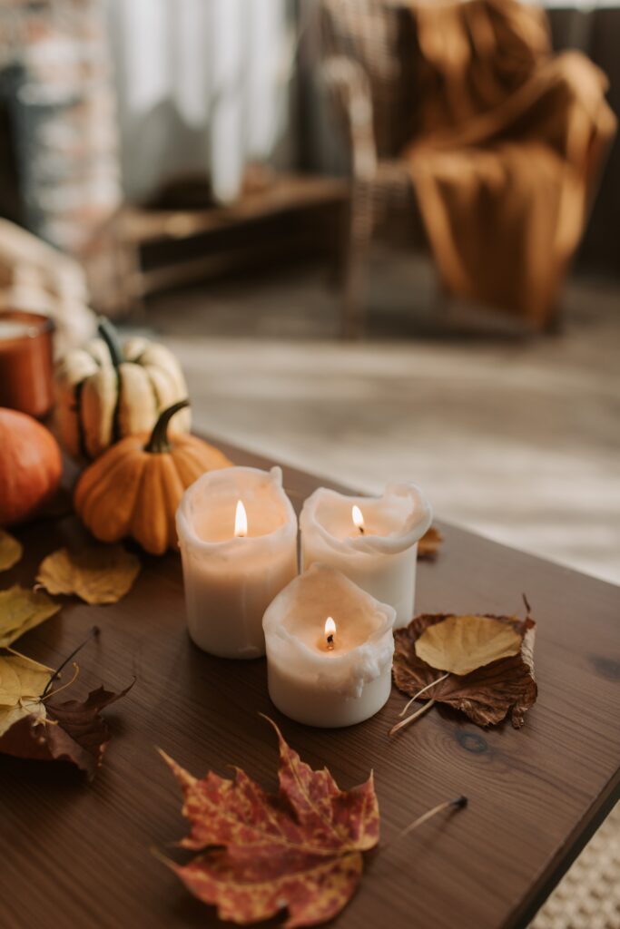 fall candles and pumpkins. Interior decorator Minnetonka